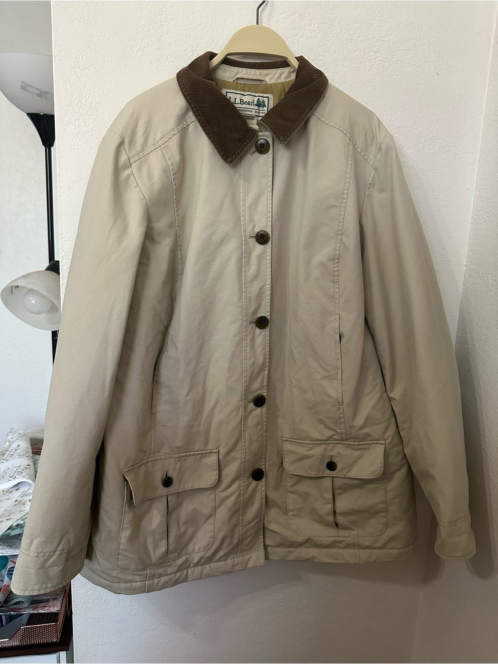 Vintage LL Bean Adirondack Tan and Brown Corduroy Barn Chore Coat - Size Large